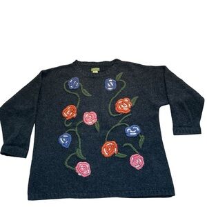 Vintage Esprit 100% wool pullover sweater floral embroidered sz M/L/XL